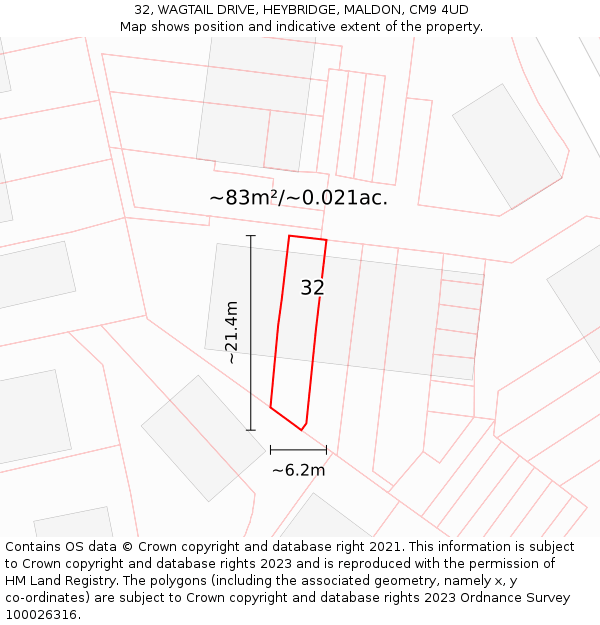 32, WAGTAIL DRIVE, HEYBRIDGE, MALDON, CM9 4UD: Plot and title map