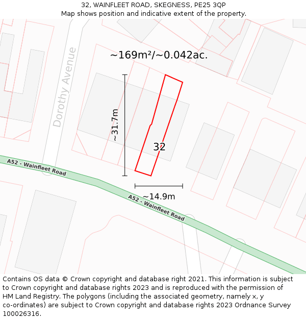 32, WAINFLEET ROAD, SKEGNESS, PE25 3QP: Plot and title map