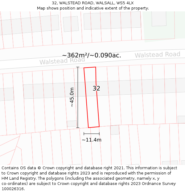32, WALSTEAD ROAD, WALSALL, WS5 4LX: Plot and title map