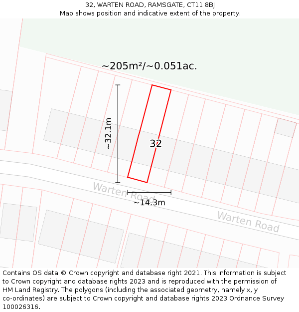 32, WARTEN ROAD, RAMSGATE, CT11 8BJ: Plot and title map