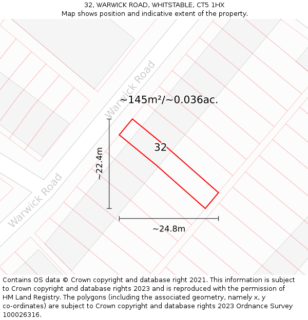32, WARWICK ROAD, WHITSTABLE, CT5 1HX: Plot and title map