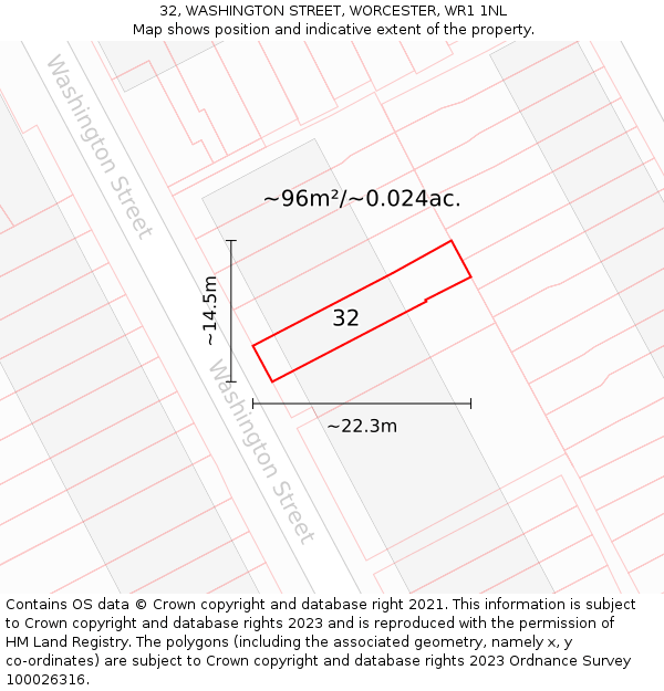 32, WASHINGTON STREET, WORCESTER, WR1 1NL: Plot and title map