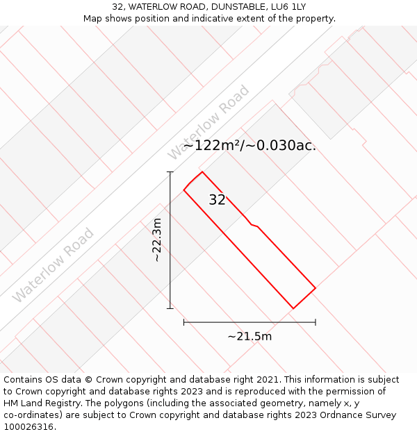 32, WATERLOW ROAD, DUNSTABLE, LU6 1LY: Plot and title map