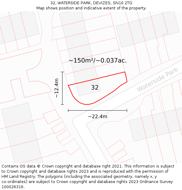 32, WATERSIDE PARK, DEVIZES, SN10 2TG: Plot and title map