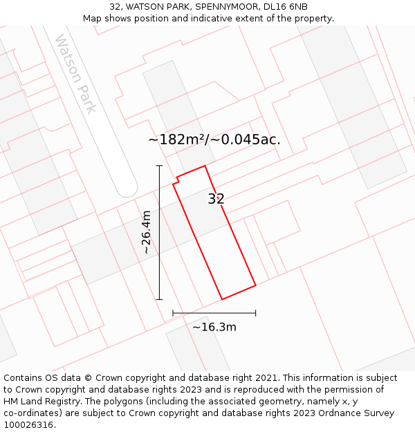 32, WATSON PARK, SPENNYMOOR, DL16 6NB: Plot and title map