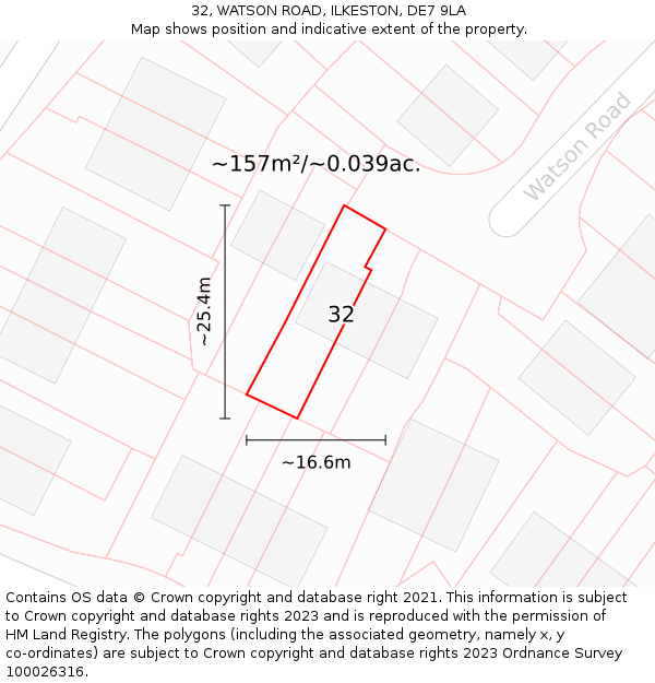 32, WATSON ROAD, ILKESTON, DE7 9LA: Plot and title map