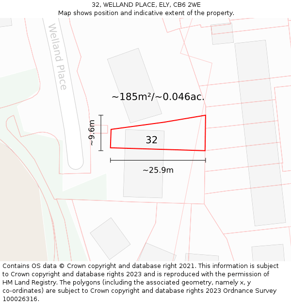 32, WELLAND PLACE, ELY, CB6 2WE: Plot and title map