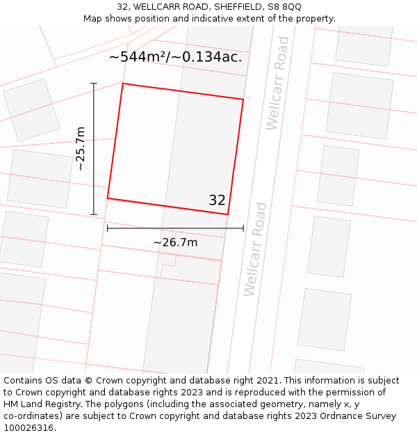 32, WELLCARR ROAD, SHEFFIELD, S8 8QQ: Plot and title map