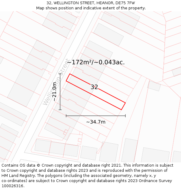 32, WELLINGTON STREET, HEANOR, DE75 7FW: Plot and title map