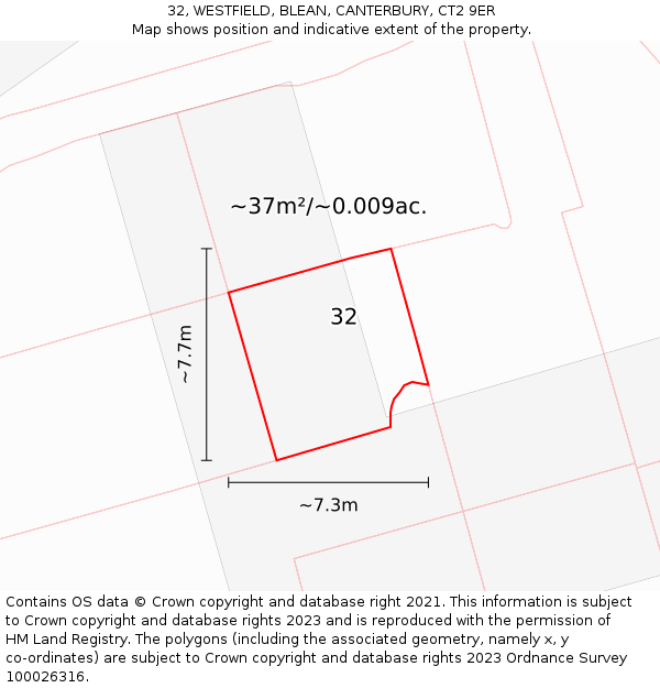 32, WESTFIELD, BLEAN, CANTERBURY, CT2 9ER: Plot and title map