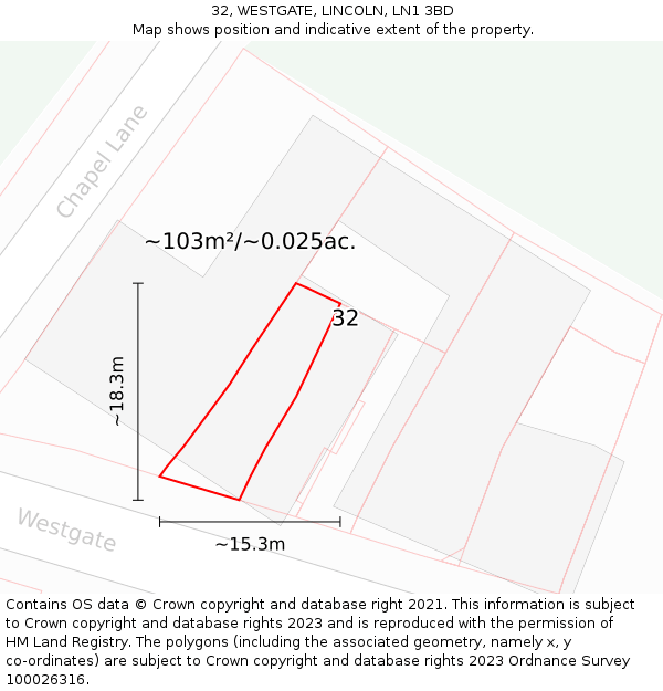 32, WESTGATE, LINCOLN, LN1 3BD: Plot and title map