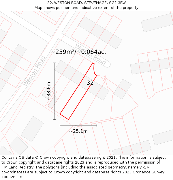 32, WESTON ROAD, STEVENAGE, SG1 3RW: Plot and title map