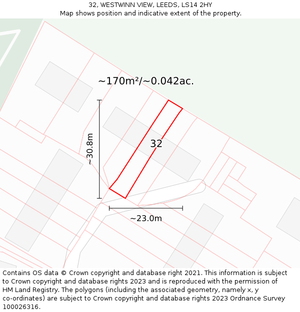 32, WESTWINN VIEW, LEEDS, LS14 2HY: Plot and title map