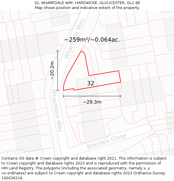 32, WHARFDALE WAY, HARDWICKE, GLOUCESTER, GL2 4JF: Plot and title map
