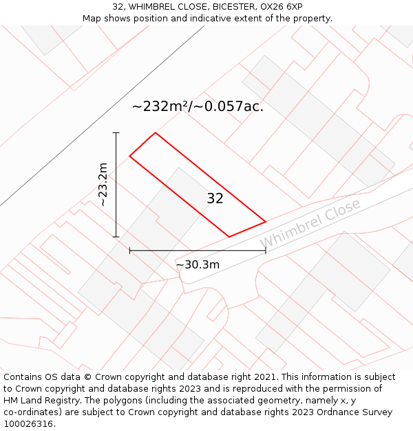 32, WHIMBREL CLOSE, BICESTER, OX26 6XP: Plot and title map