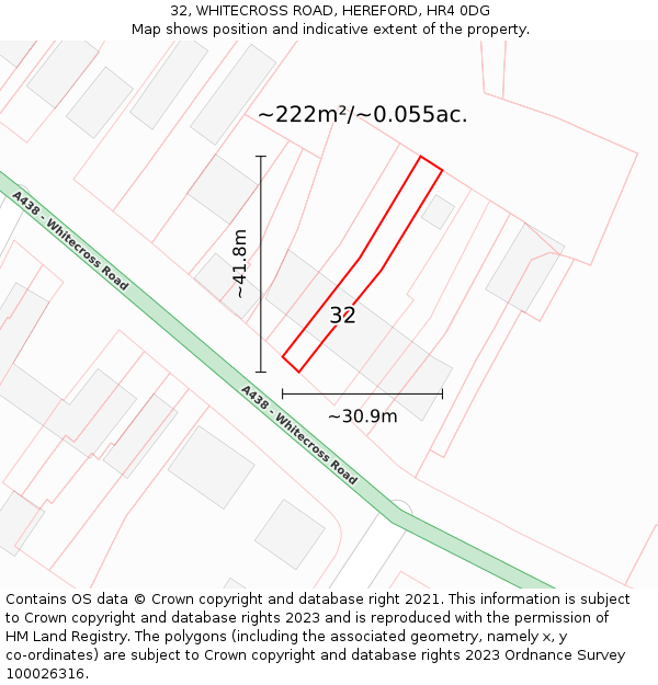 32, WHITECROSS ROAD, HEREFORD, HR4 0DG: Plot and title map