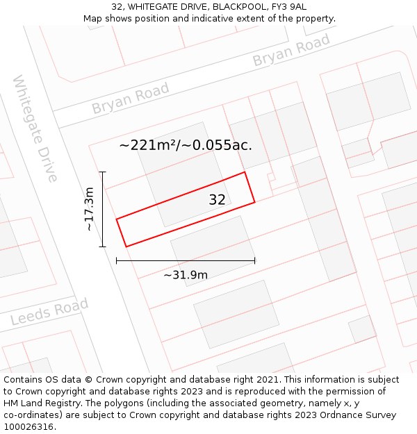 32, WHITEGATE DRIVE, BLACKPOOL, FY3 9AL: Plot and title map