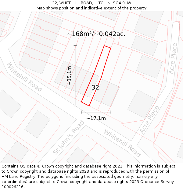 32, WHITEHILL ROAD, HITCHIN, SG4 9HW: Plot and title map