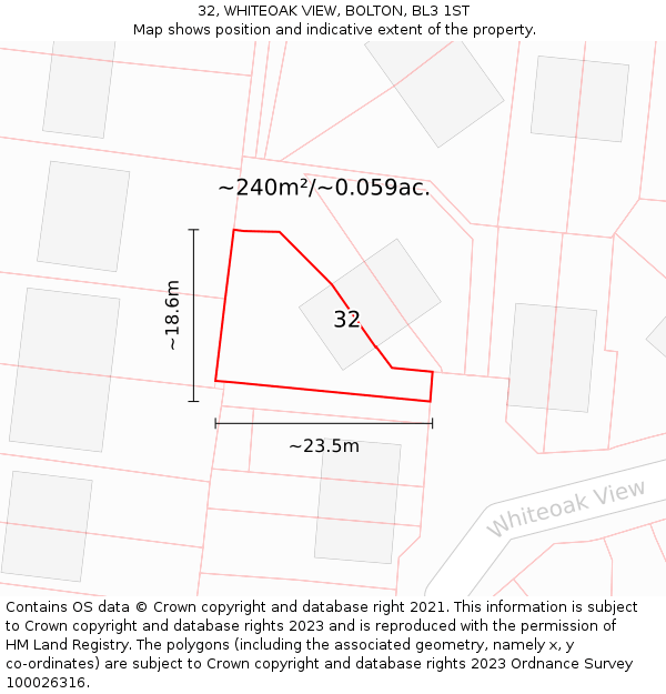 32, WHITEOAK VIEW, BOLTON, BL3 1ST: Plot and title map
