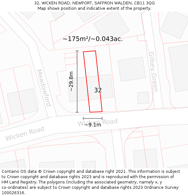 32, WICKEN ROAD, NEWPORT, SAFFRON WALDEN, CB11 3QG: Plot and title map