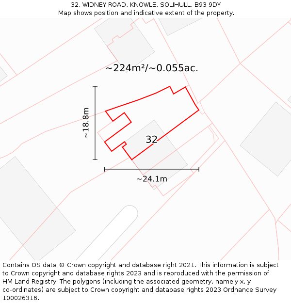 32, WIDNEY ROAD, KNOWLE, SOLIHULL, B93 9DY: Plot and title map