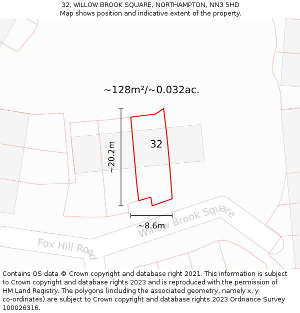 32, WILLOW BROOK SQUARE, NORTHAMPTON, NN3 5HD: Plot and title map