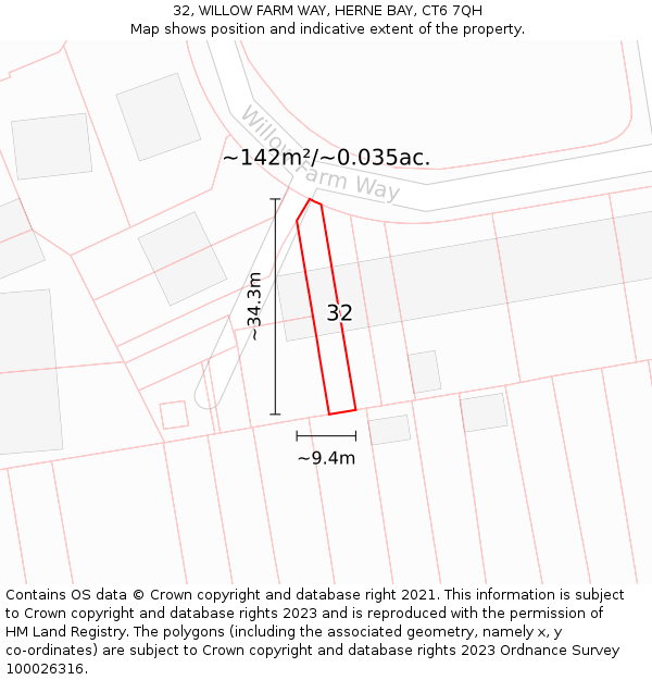 32, WILLOW FARM WAY, HERNE BAY, CT6 7QH: Plot and title map