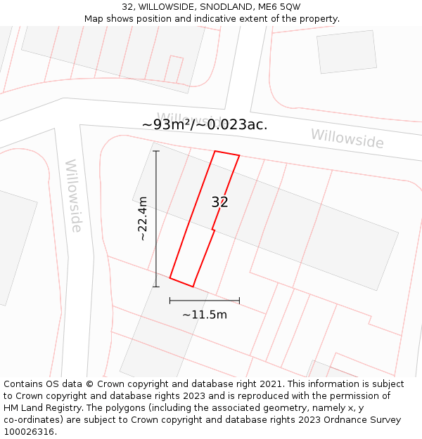 32, WILLOWSIDE, SNODLAND, ME6 5QW: Plot and title map