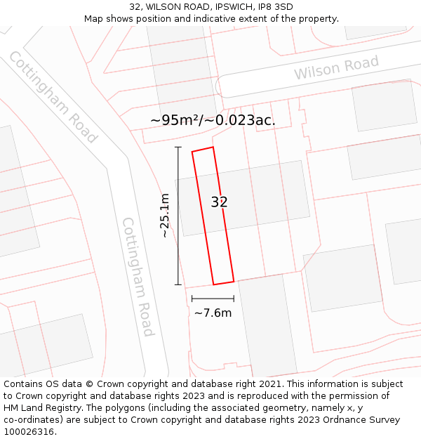32, WILSON ROAD, IPSWICH, IP8 3SD: Plot and title map