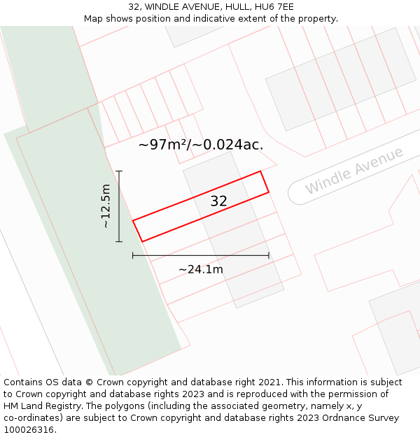 32, WINDLE AVENUE, HULL, HU6 7EE: Plot and title map
