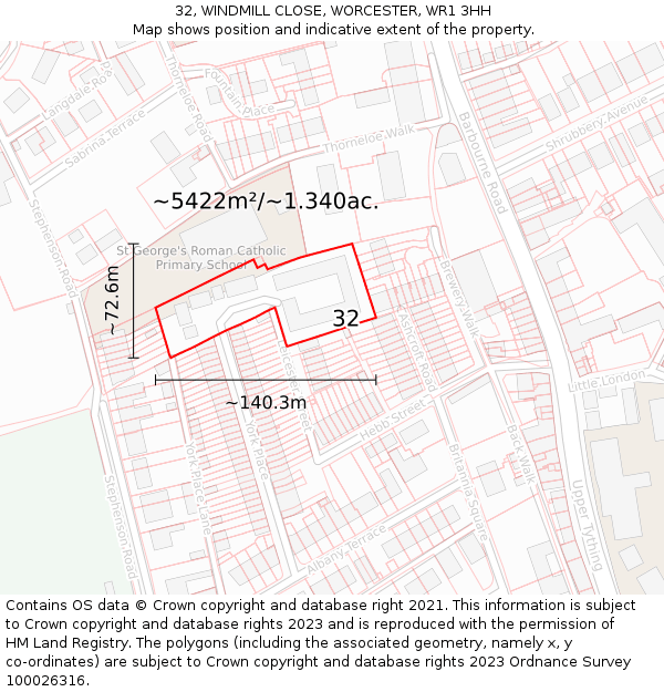 32, WINDMILL CLOSE, WORCESTER, WR1 3HH: Plot and title map