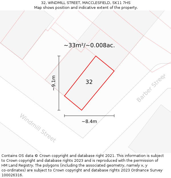 32, WINDMILL STREET, MACCLESFIELD, SK11 7HS: Plot and title map
