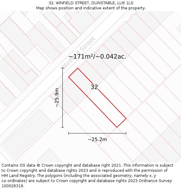 32, WINFIELD STREET, DUNSTABLE, LU6 1LS: Plot and title map
