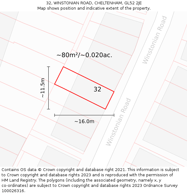 32, WINSTONIAN ROAD, CHELTENHAM, GL52 2JE: Plot and title map