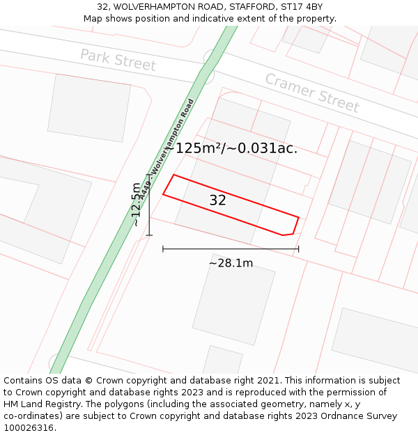 32, WOLVERHAMPTON ROAD, STAFFORD, ST17 4BY: Plot and title map