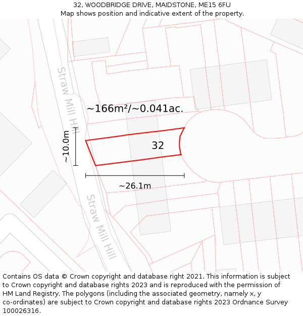 32, WOODBRIDGE DRIVE, MAIDSTONE, ME15 6FU: Plot and title map