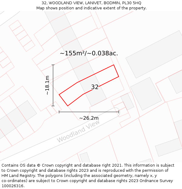 32, WOODLAND VIEW, LANIVET, BODMIN, PL30 5HQ: Plot and title map