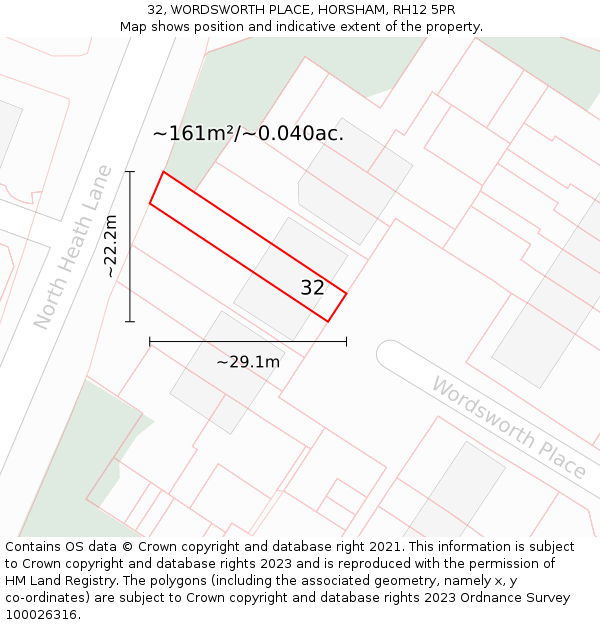 32, WORDSWORTH PLACE, HORSHAM, RH12 5PR: Plot and title map