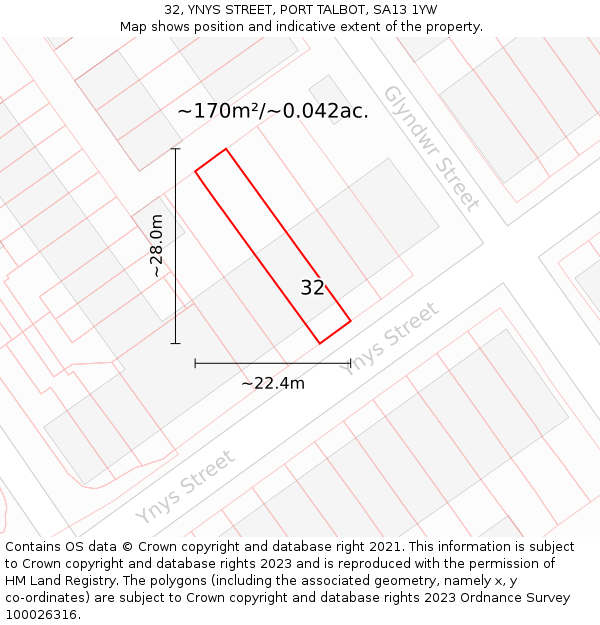 32, YNYS STREET, PORT TALBOT, SA13 1YW: Plot and title map