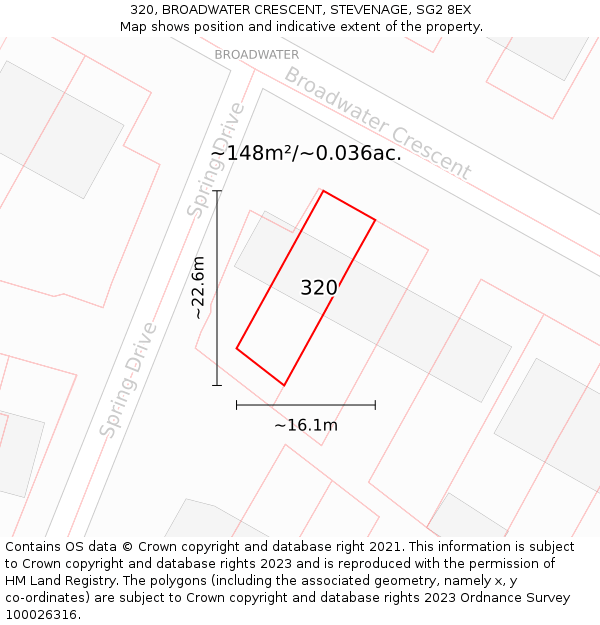 320, BROADWATER CRESCENT, STEVENAGE, SG2 8EX: Plot and title map