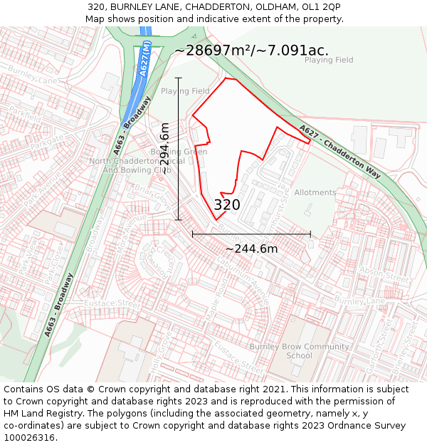320, BURNLEY LANE, CHADDERTON, OLDHAM, OL1 2QP: Plot and title map