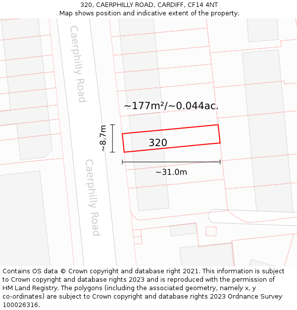 320, CAERPHILLY ROAD, CARDIFF, CF14 4NT: Plot and title map