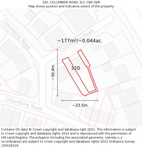 320, COLUMBINE ROAD, ELY, CB6 3WR: Plot and title map