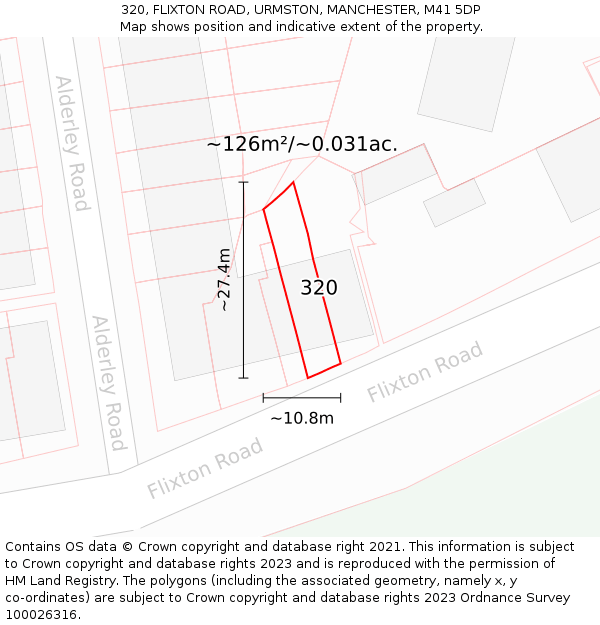 320, FLIXTON ROAD, URMSTON, MANCHESTER, M41 5DP: Plot and title map