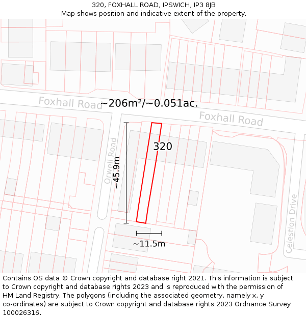 320, FOXHALL ROAD, IPSWICH, IP3 8JB: Plot and title map