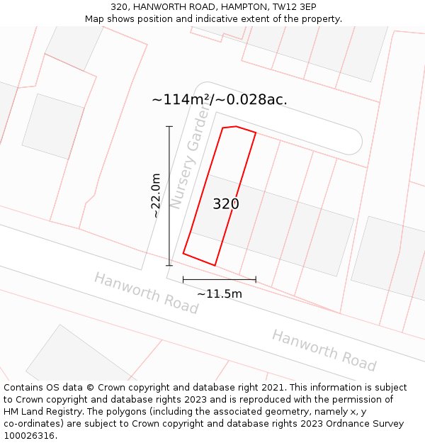 320, HANWORTH ROAD, HAMPTON, TW12 3EP: Plot and title map