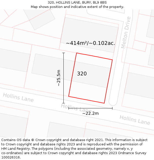 320, HOLLINS LANE, BURY, BL9 8BS: Plot and title map