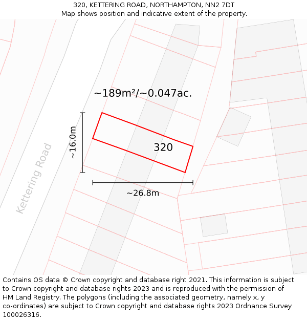 320, KETTERING ROAD, NORTHAMPTON, NN2 7DT: Plot and title map