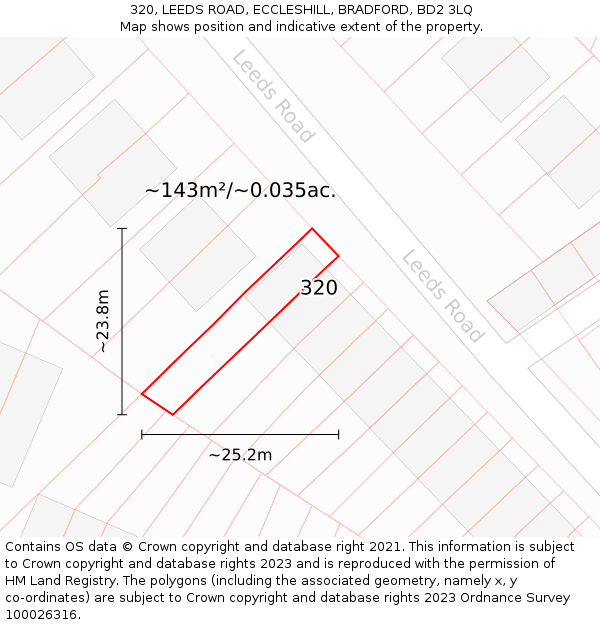 320, LEEDS ROAD, ECCLESHILL, BRADFORD, BD2 3LQ: Plot and title map