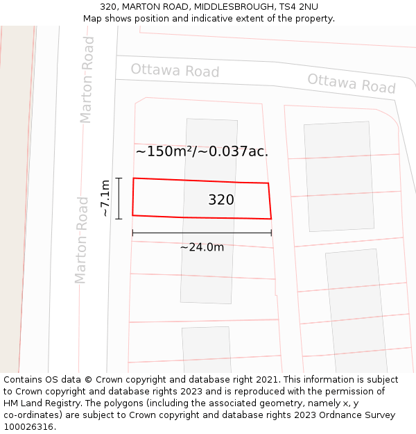 320, MARTON ROAD, MIDDLESBROUGH, TS4 2NU: Plot and title map